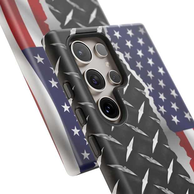 American Flag & Diamond Plate Phone Case - Durable Protection for Patriotic Spirit - Tough Cases