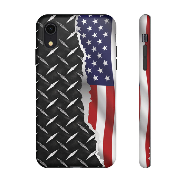 American Flag & Diamond Plate Phone Case - Durable Protection for Patriotic Spirit - Tough Cases