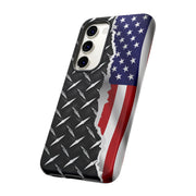 American Flag & Diamond Plate Phone Case - Durable Protection for Patriotic Spirit - Tough Cases