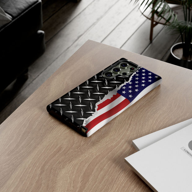 American Flag & Diamond Plate Phone Case - Durable Protection for Patriotic Spirit - Tough Cases