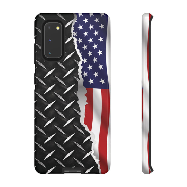 American Flag & Diamond Plate Phone Case - Durable Protection for Patriotic Spirit - Tough Cases