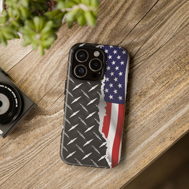 American Flag & Diamond Plate Phone Case - Durable Protection for Patriotic Spirit - Tough Cases