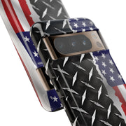 American Flag & Diamond Plate Phone Case - Durable Protection for Patriotic Spirit - Tough Cases