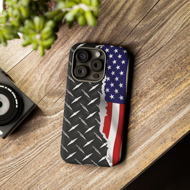 American Flag & Diamond Plate Phone Case - Durable Protection for Patriotic Spirit - Tough Cases