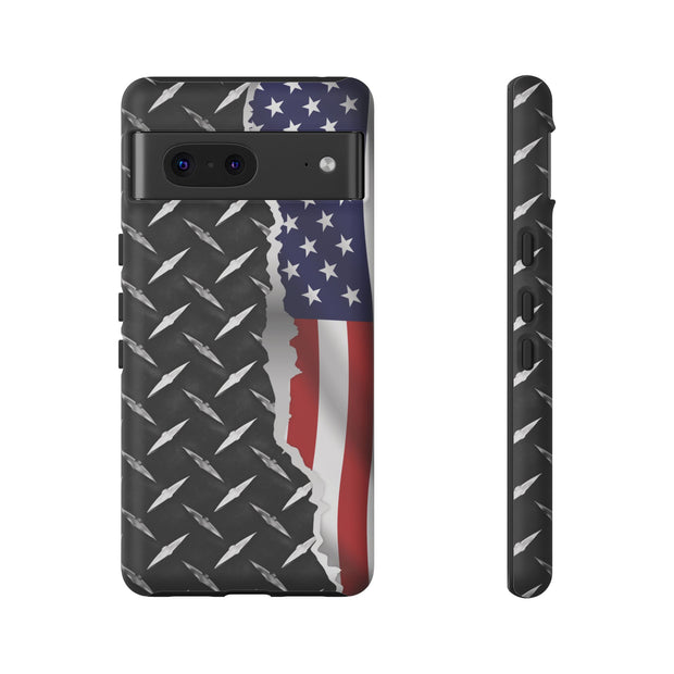 American Flag & Diamond Plate Phone Case - Durable Protection for Patriotic Spirit - Tough Cases