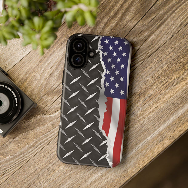 American Flag & Diamond Plate Phone Case - Durable Protection for Patriotic Spirit - Tough Cases