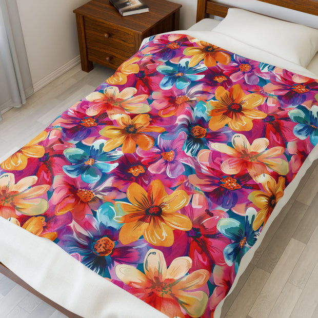 Vibrant Floral Velveteen Plush Blanket - Cozy Home Decor
