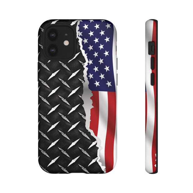 American Flag & Diamond Plate Phone Case - Durable Protection for Patriotic Spirit - Tough Cases