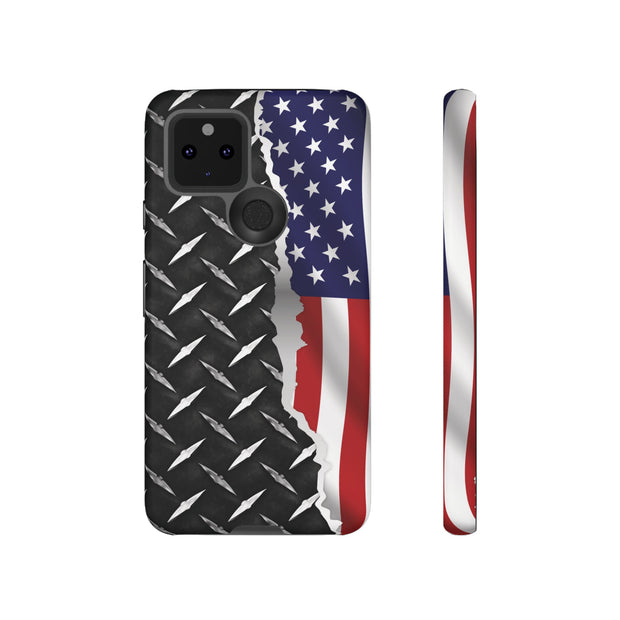 American Flag & Diamond Plate Phone Case - Durable Protection for Patriotic Spirit - Tough Cases