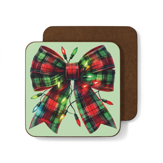 Festive Christmas Coaster with Holiday Bow Design - Hardboard backer