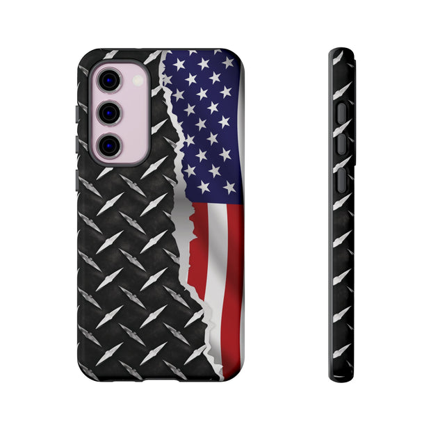 American Flag & Diamond Plate Phone Case - Durable Protection for Patriotic Spirit - Tough Cases