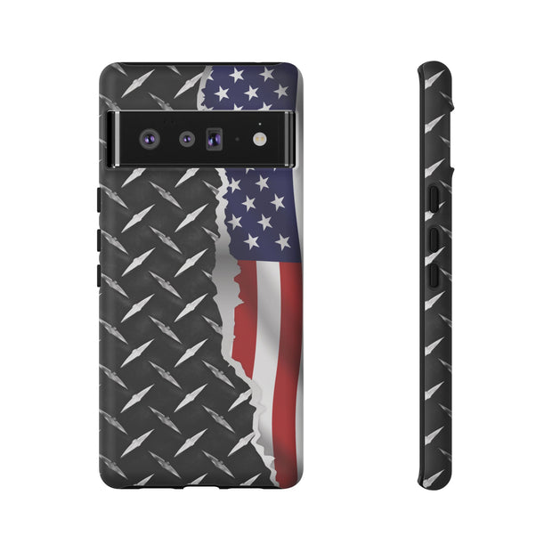 American Flag & Diamond Plate Phone Case - Durable Protection for Patriotic Spirit - Tough Cases