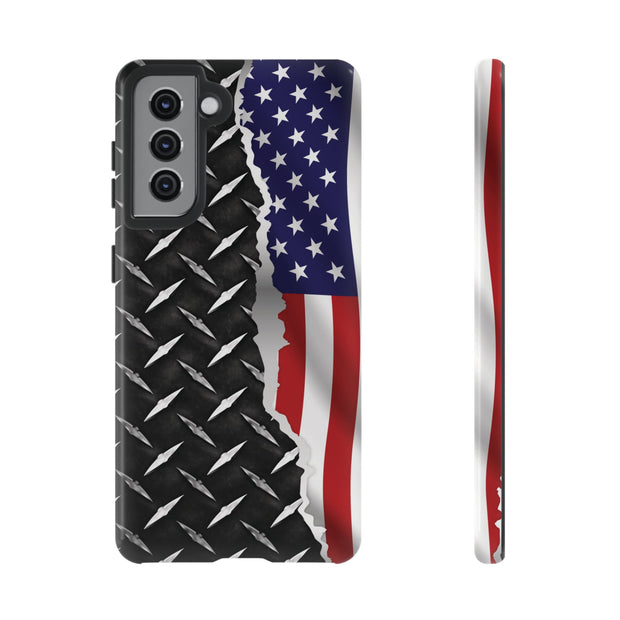 American Flag & Diamond Plate Phone Case - Durable Protection for Patriotic Spirit - Tough Cases