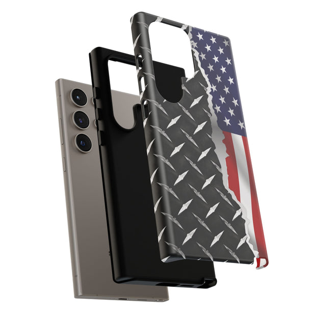American Flag & Diamond Plate Phone Case - Durable Protection for Patriotic Spirit - Tough Cases