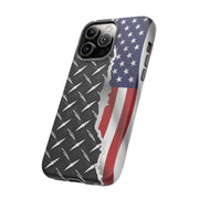 American Flag & Diamond Plate Phone Case - Durable Protection for Patriotic Spirit - Tough Cases