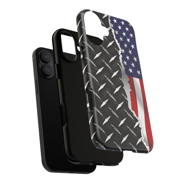American Flag & Diamond Plate Phone Case - Durable Protection for Patriotic Spirit - Tough Cases