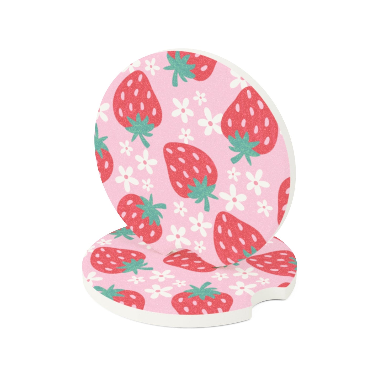 Strawberries & While flowers Soapstone Car Coaster