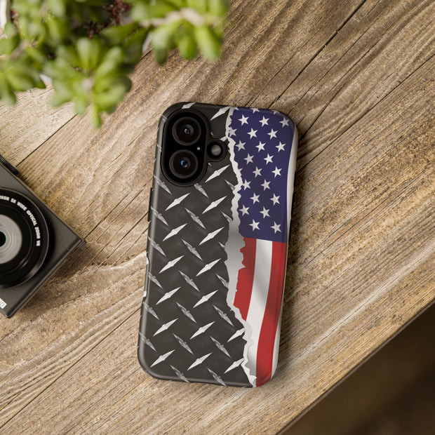 American Flag & Diamond Plate Phone Case - Durable Protection for Patriotic Spirit - Tough Cases