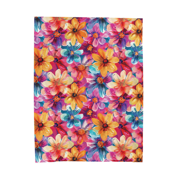 Vibrant Floral Velveteen Plush Blanket - Cozy Home Decor