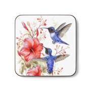 Blue Hummingbirds with Flower - Hardboard Back Coaster