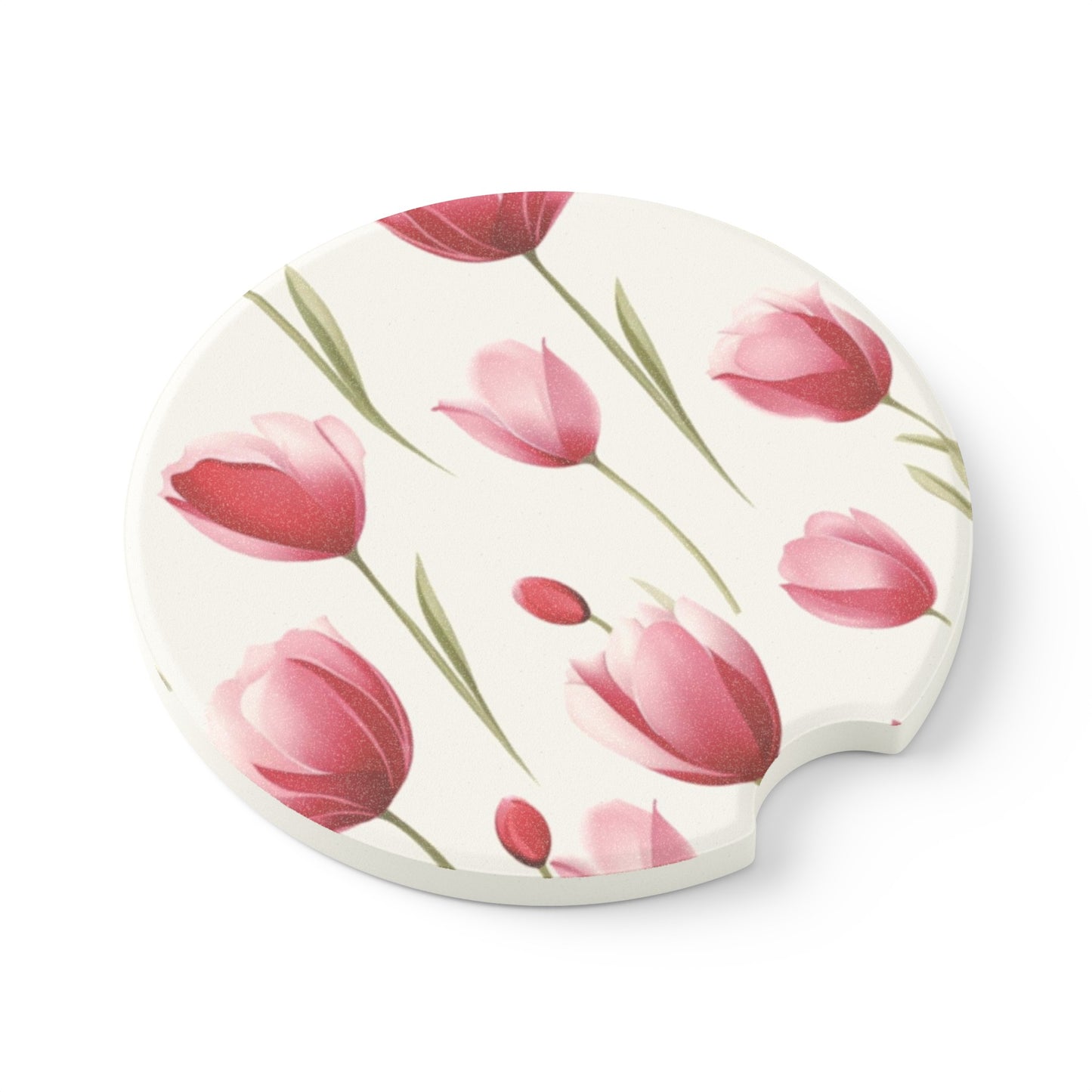 Pink Tulips Soapstone Car Coaster