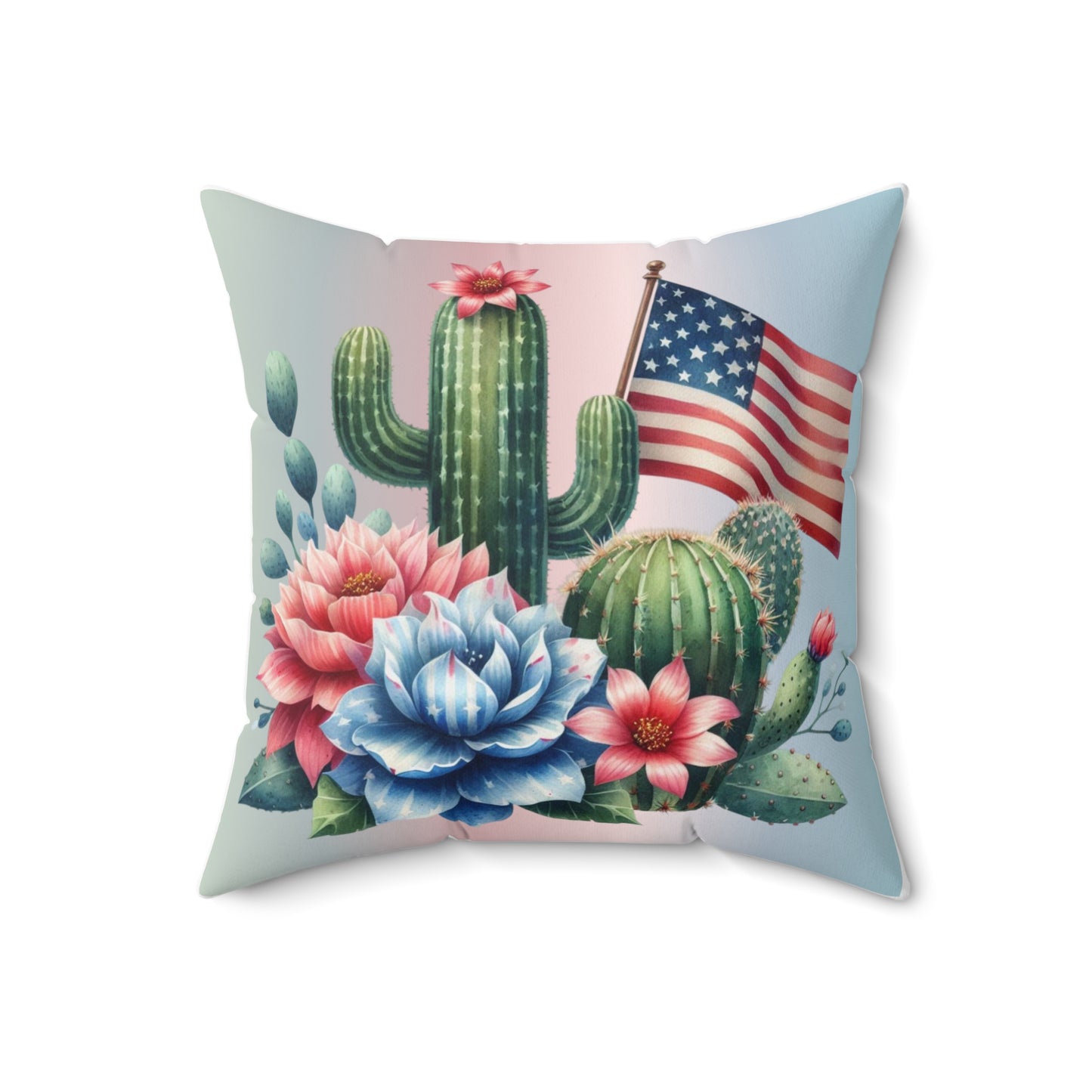 Patriotic Cactus Spun Polyester Square Pillow