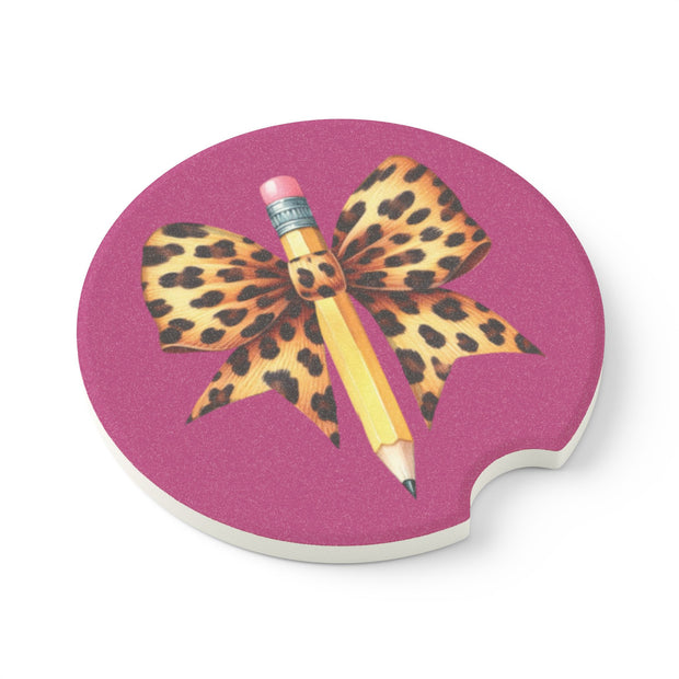 Leopard Bow Teacher Soapstone Car Coaster