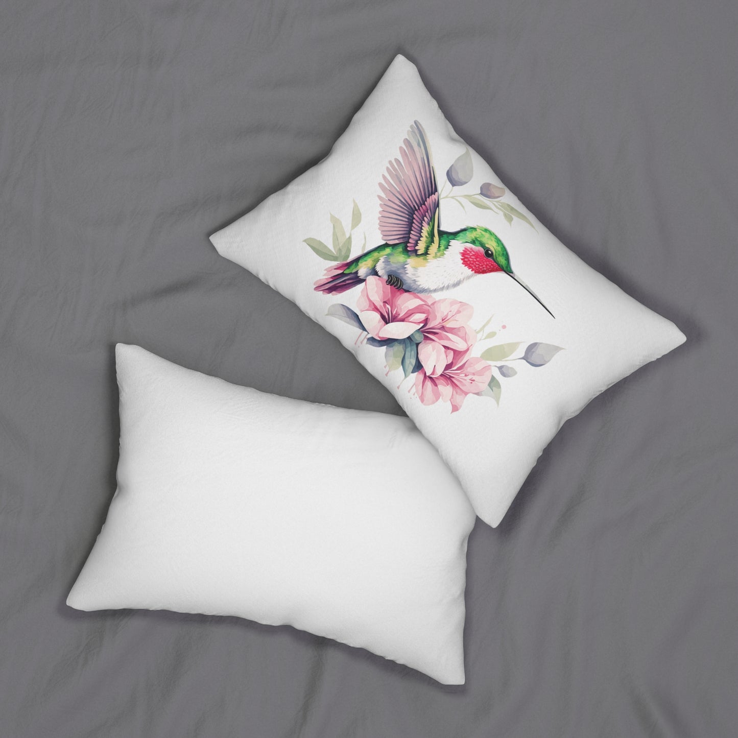 Vibrant Hummingbird on Flower Branches - Spun Polyester Lumbar Pillow