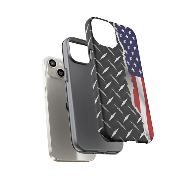 American Flag & Diamond Plate Phone Case - Durable Protection for Patriotic Spirit - Tough Cases
