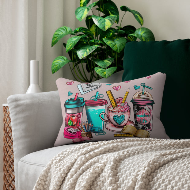 Teach Love Inspire with Coffee Cups Spun Polyester Lumbar Pillow