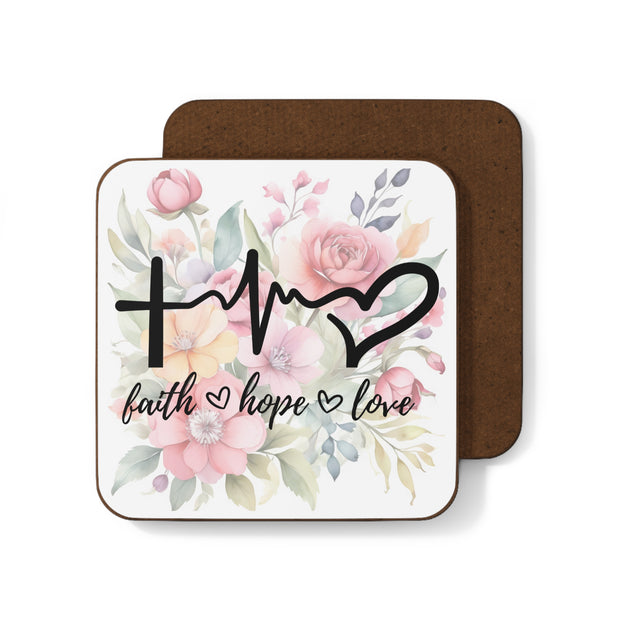 Floral Faith • Hope • Love - Hardboard Back Coaster