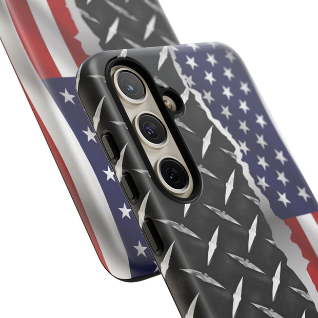 American Flag & Diamond Plate Phone Case - Durable Protection for Patriotic Spirit - Tough Cases