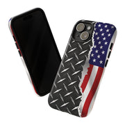 American Flag & Diamond Plate Phone Case - Durable Protection for Patriotic Spirit - Tough Cases