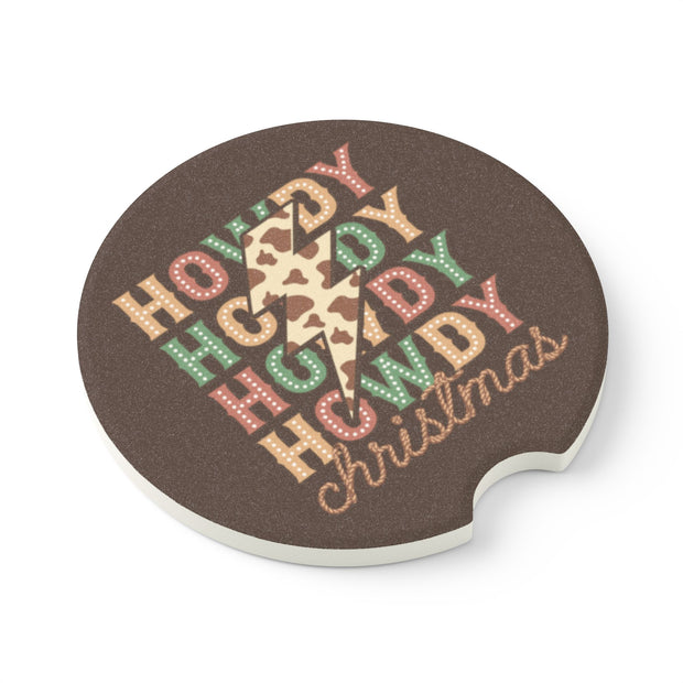 Howdy Lightning Soapstone Car Coaster - Festive Cow Print Design