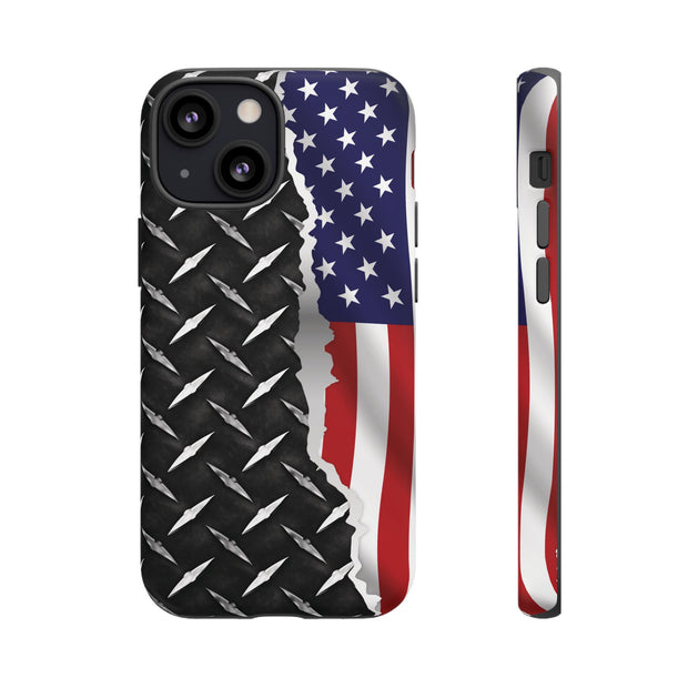 American Flag & Diamond Plate Phone Case - Durable Protection for Patriotic Spirit - Tough Cases