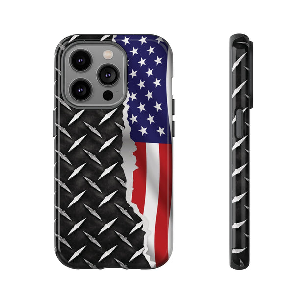 American Flag & Diamond Plate Phone Case - Durable Protection for Patriotic Spirit - Tough Cases