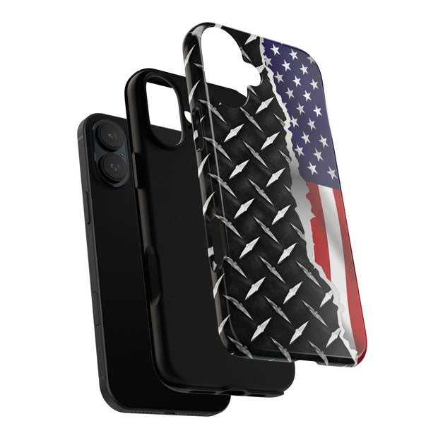 American Flag & Diamond Plate Phone Case - Durable Protection for Patriotic Spirit - Tough Cases