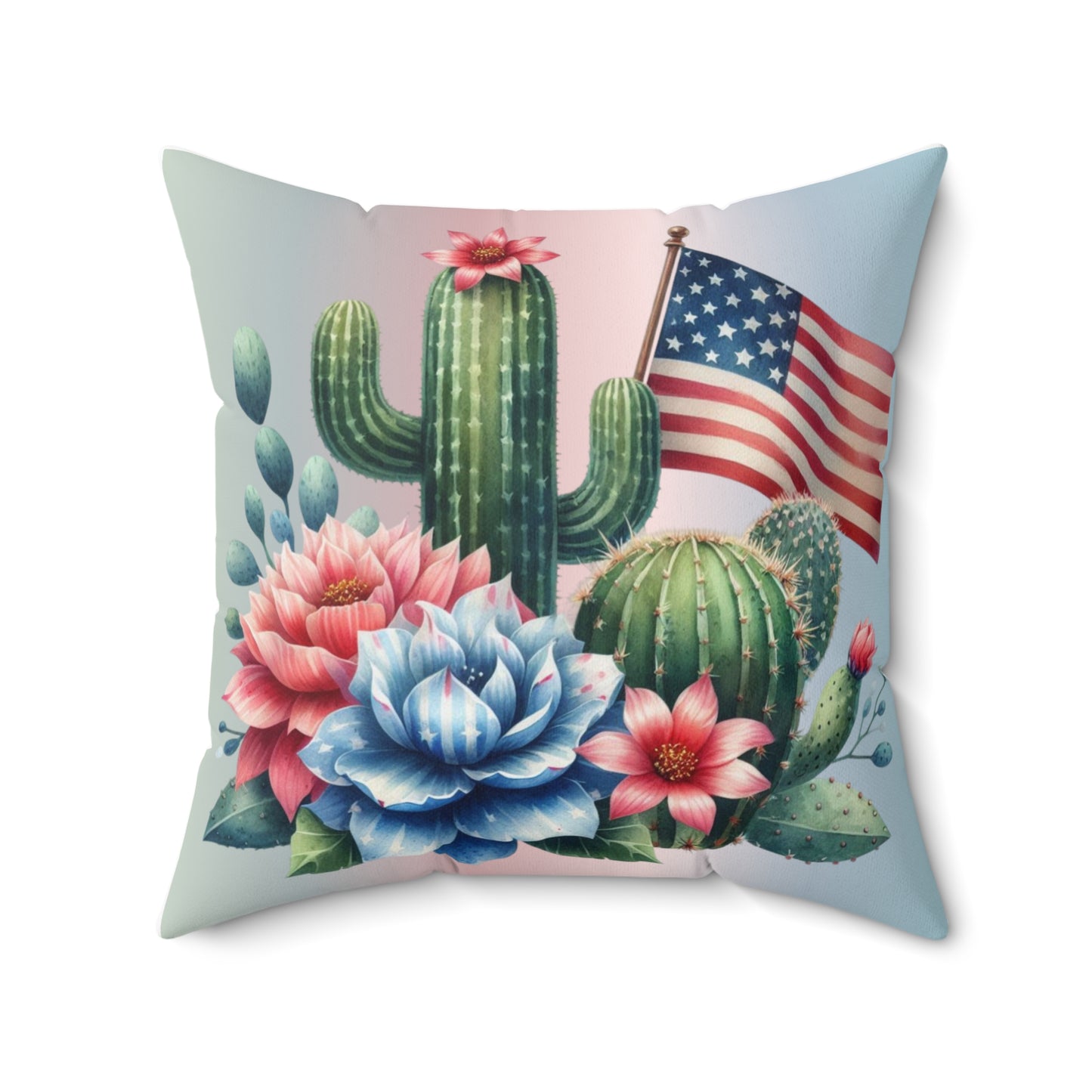 Patriotic Cactus Spun Polyester Square Pillow