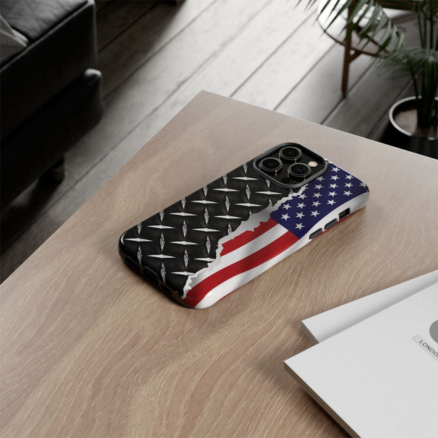 American Flag & Diamond Plate Phone Case - Durable Protection for Patriotic Spirit - Tough Cases