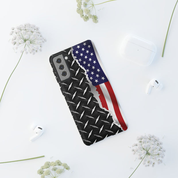 American Flag & Diamond Plate Phone Case - Durable Protection for Patriotic Spirit - Tough Cases