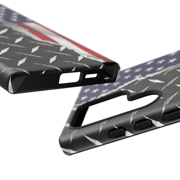 American Flag & Diamond Plate Phone Case - Durable Protection for Patriotic Spirit - Tough Cases