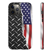 American Flag & Diamond Plate Phone Case - Durable Protection for Patriotic Spirit - Tough Cases