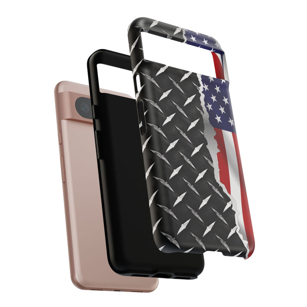 American Flag & Diamond Plate Phone Case - Durable Protection for Patriotic Spirit - Tough Cases