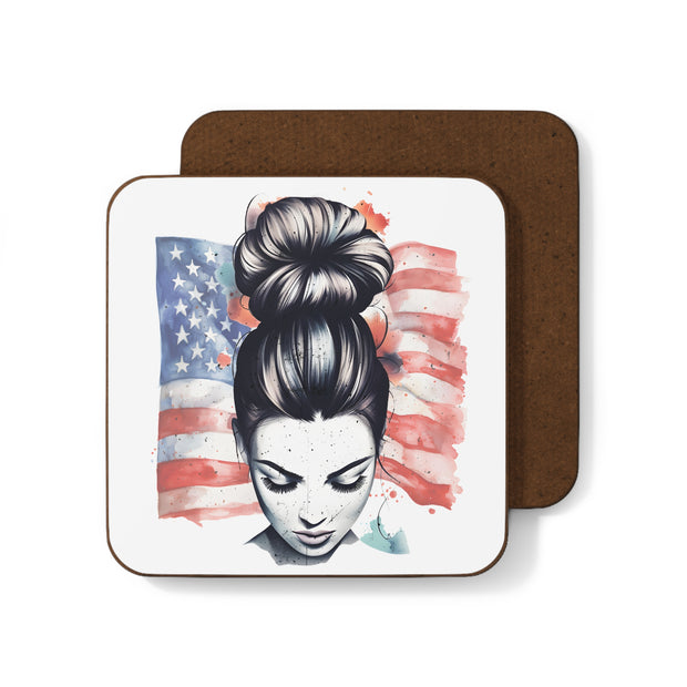 MOM Life with American Flag - Hardboard Back Coaster