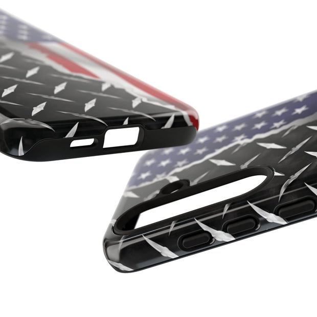 American Flag & Diamond Plate Phone Case - Durable Protection for Patriotic Spirit - Tough Cases
