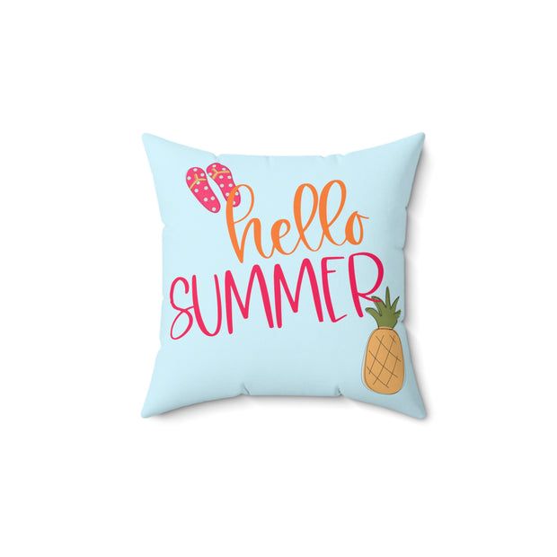 Hello Summer w/ Flip Flops & Pineapple - Spun Polyester Square Pillow