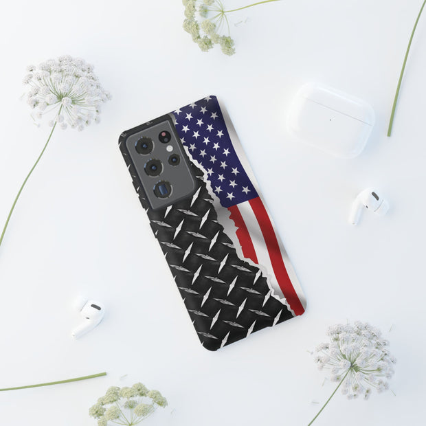 American Flag & Diamond Plate Phone Case - Durable Protection for Patriotic Spirit - Tough Cases