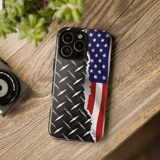 American Flag & Diamond Plate Phone Case - Durable Protection for Patriotic Spirit - Tough Cases
