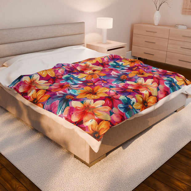 Vibrant Floral Velveteen Plush Blanket - Cozy Home Decor