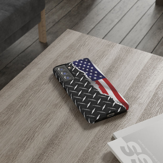 American Flag & Diamond Plate Phone Case - Durable Protection for Patriotic Spirit - Tough Cases